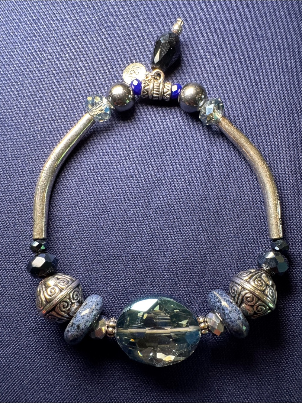 Blue Crystal & Silver Bead Bracelet
